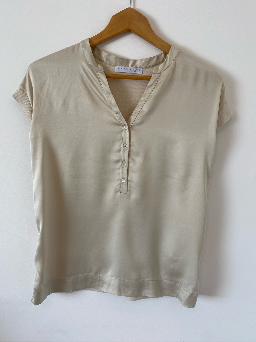 Fabiana Filippi Silk Front Cotton Back V-Neck Blouse Top M Italy